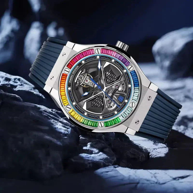 PINDU skeleton open dial watch on wrist — best skeleton watches for men 2026