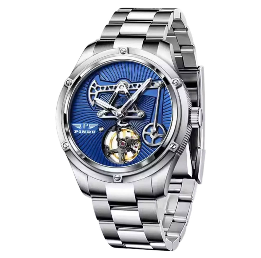 PINDU P6572 Oil Well automatic watch for men — industrial oil pump jack dial, self-winding mechanical