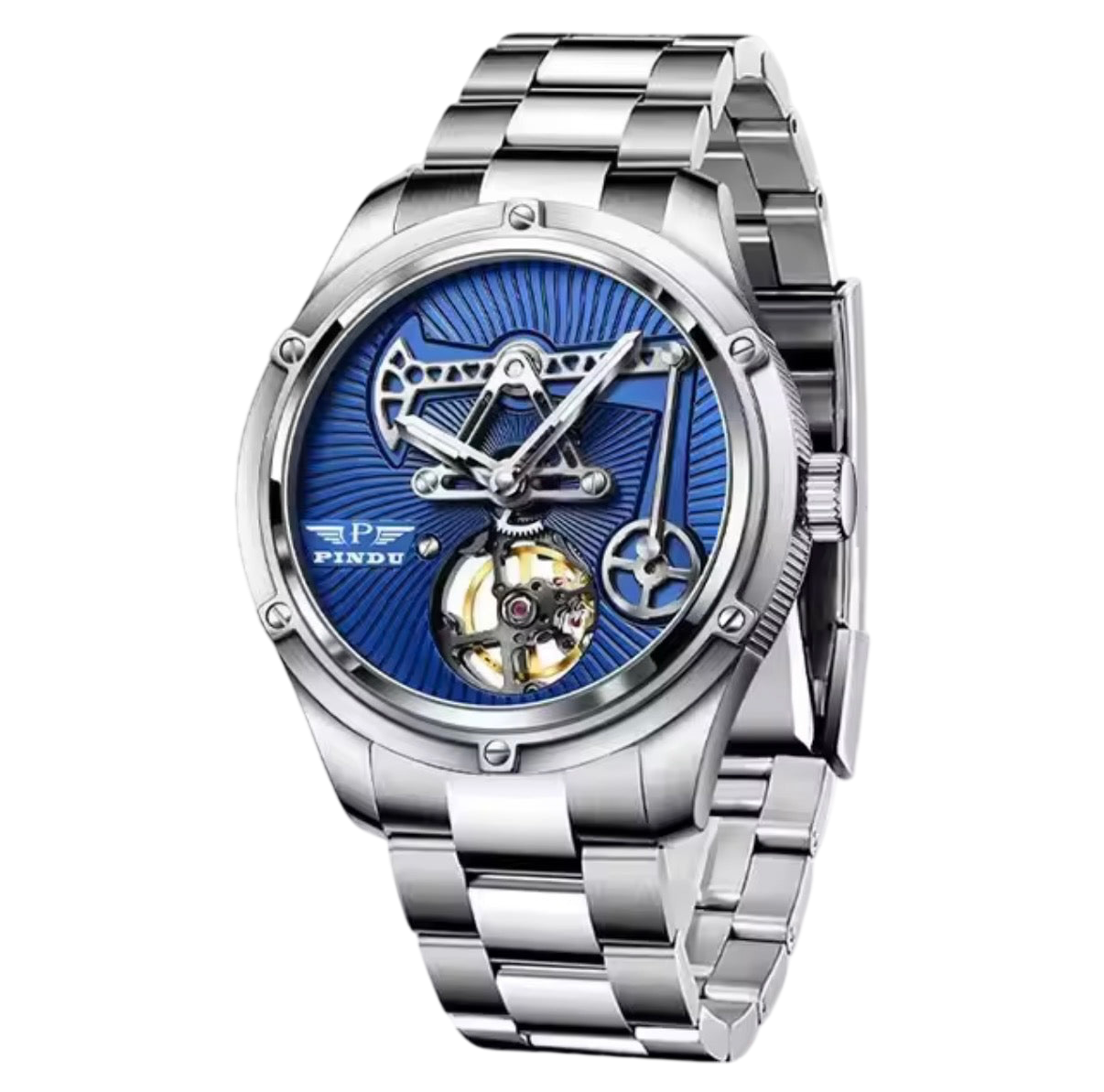 PINDU P6572 Oil Well automatic watch for men — industrial oil pump jack dial, self-winding mechanical
