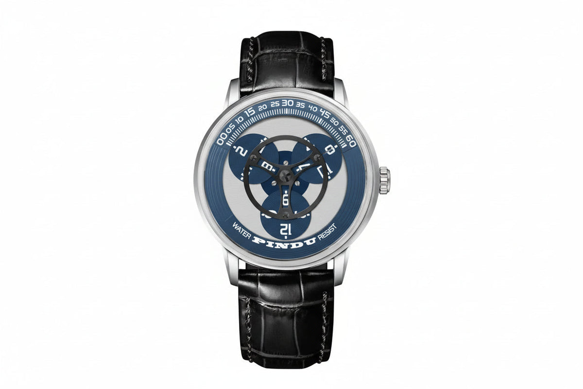 PINDU P6618 Skeleton Rotating Dial Watch — men's automatic skeleton watch with fully open mechanical movement