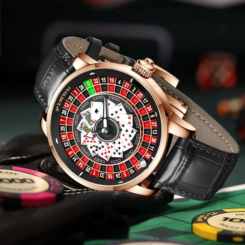 PINDU P6626 roulette watch on a casino table with chips