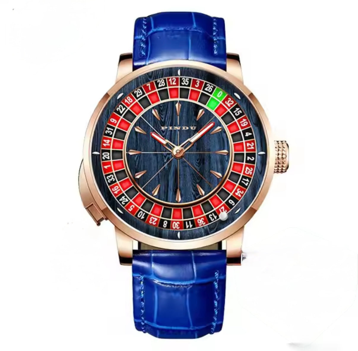 PINDU casino and roulette automatic watches for men — spinning roulette wheel dial, NH35A movement