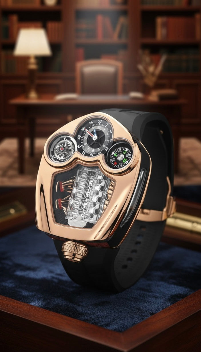 PINDU automatic mechanical watch for men — NH35A self-winding movement, stainless steel case, engine-style open dial