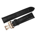 PINDU genuine leather replacement watch strap black 22mm croc pattern rose gold deployment clasp