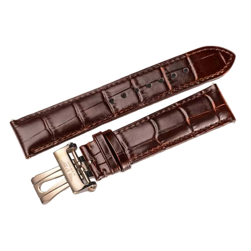 PINDU genuine leather replacement watch strap brown 22mm croc pattern rose gold deployment clasp