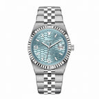 PINDU P1670 NH35 automatic honeycomb dial watch ice blue dial steel jubilee bracelet front view