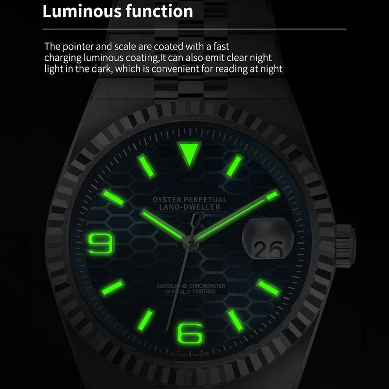 PINDU P1670 NH35 automatic honeycomb dial luminous markers glow in the dark