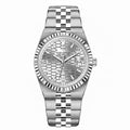 PINDU P1670 NH35 automatic honeycomb dial watch silver dial steel jubilee bracelet front view