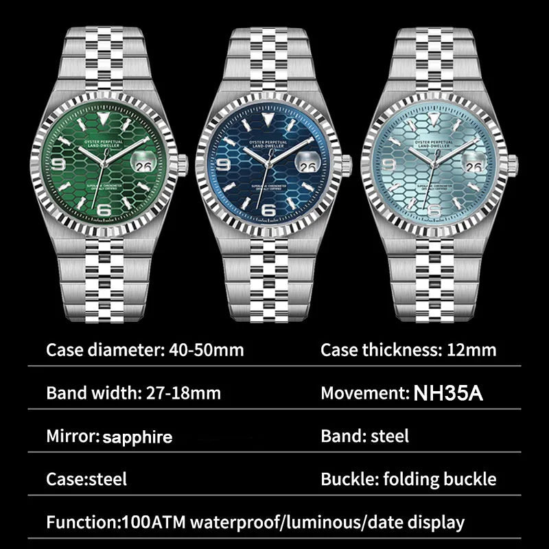 PINDU P1670 NH35 automatic honeycomb dial green blue ice-blue dial specifications
