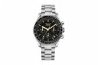 PINDU P1701 40mm chronograph quartz moon watch silver case black dial tachymetre front view