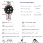 PINDU P1701 40mm chronograph quartz moon watch silver case turquoise dial front view