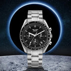 PINDU P1701 40mm chronograph quartz moon watch silver case turquoise dial front view