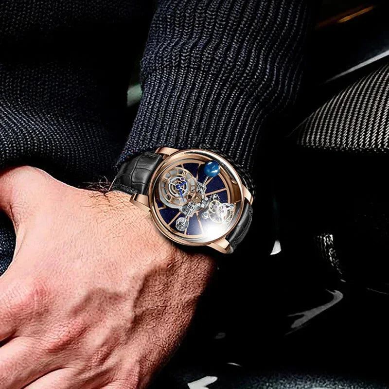 PINDU P5015 celestial astronomical tourbillon watch worn on wrist – rose gold case