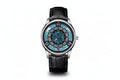 PINDU P5029 retro precision scale automatic watch silver case black leather strap front view