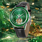 PINDU P5037 diamond automatic tourbillon watch on wrist casual lifestyle silver case emerald green dial diamond bezel black alligator leather strap