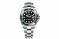 PINDU P6510 automatic diver watch silver case black dial green ceramic bezel steel bracelet front view
