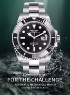 PINDU P6510 automatic diver watch silver case black dial ceramic bezel water splash lifestyle shot