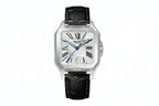 PINDU P6515 men's automatic square cushion case watch silver case black crocodile leather strap white dial Roman numerals front view