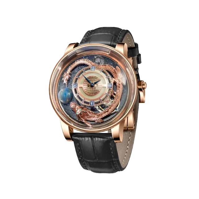 PINDU P6532 Tianlong Dragon Edition quartz watch on wrist formal suit silver case blue leather strap dragon dial