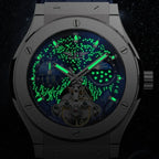 PINDU P6537 Mens Automatic Moonphase Watch gold case black dial angle view