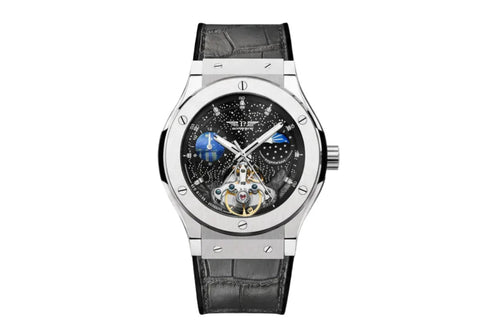 PINDU P6537 Mens Automatic Moonphase Watch silver case blue dial angle view
