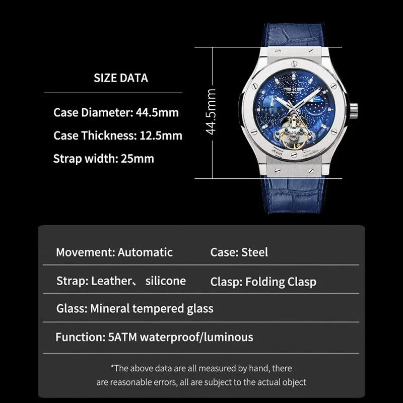 PINDU P6537 Mens Automatic Moonphase Watch wrist shot lifestyle view