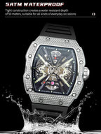 PINDU P6550 Tonneau Skeleton Automatic Watch gold case angle view