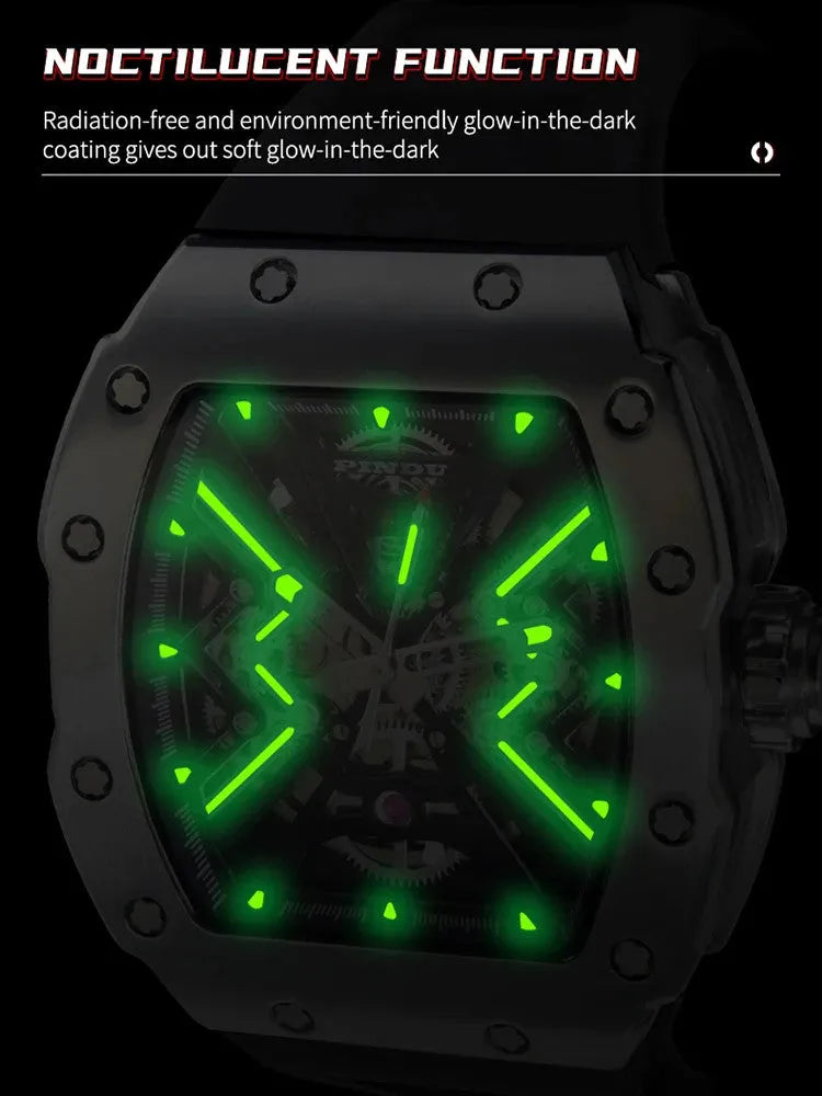 PINDU P6550 Tonneau Skeleton Automatic Watch wrist shot lifestyle