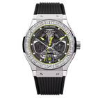 PINDU P6552 automatic skeleton watch barrel case rainbow colorful diamond bezel navy rubber strap skeleton dial front view