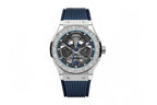 PINDU P6552 automatic skeleton watch barrel silver case white clear baguette diamond bezel navy rubber strap skeleton dial front view