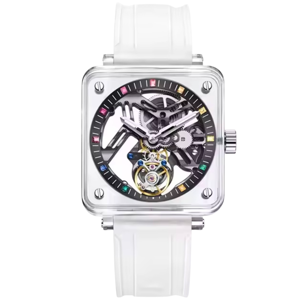 PINDU P6569 Automatic Tourbillon Movement gold case skeleton dial front view