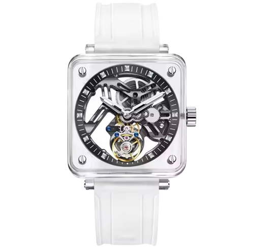 PINDU P6569 Automatic Tourbillon Movement silver case skeleton dial front view