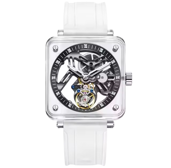 PINDU P6569 Automatic Tourbillon Movement silver case skeleton dial front view