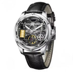 PINDU P6572 Oil Well Mens Automatic gold case brown leather strap angle view