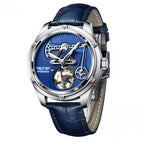 PINDU P6572 Oil Well Mens Automatic gold case brown leather strap front view