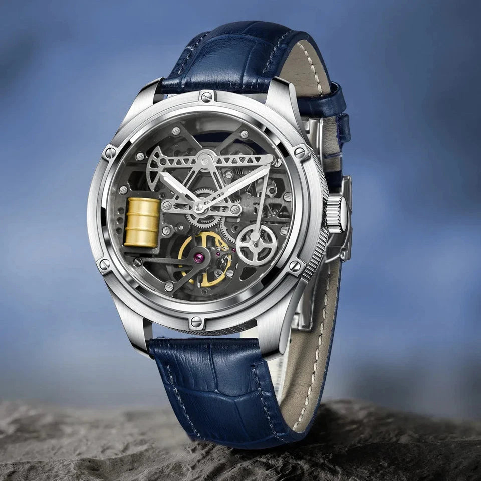PINDU P6572 Oil Well Mens Automatic rose gold case black dial front view