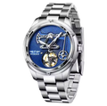 PINDU P6572 Oil Well Mens Automatic silver case black dial front view