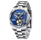 PINDU P6572 Oil Well Mens Automatic silver case black dial front view