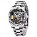 PINDU P6572 Oil Well Mens Automatic silver case black leather strap angle view