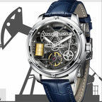 PINDU P6572 Oil Well Mens Automatic silver case blue dial front view