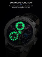 PINDU P6573 Starry Twelve Constellations watch luminous function green lume glow night view black leather strap