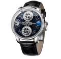 PINDU P6573 Starry Twelve Constellations watch silver case black leather strap blue starfield constellation dial front view