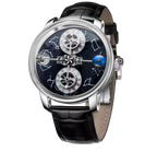 PINDU P6573 Starry Twelve Constellations watch silver case black leather strap blue starfield constellation dial front view