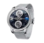 PINDU P6573 Starry Twelve Constellations watch silver case silver mesh bracelet blue starfield constellation dial front view