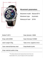 PINDU P6573 Starry Twelve Constellations watch specifications 46mm Miyota 8215 automatic sapphire 3ATM leather strap