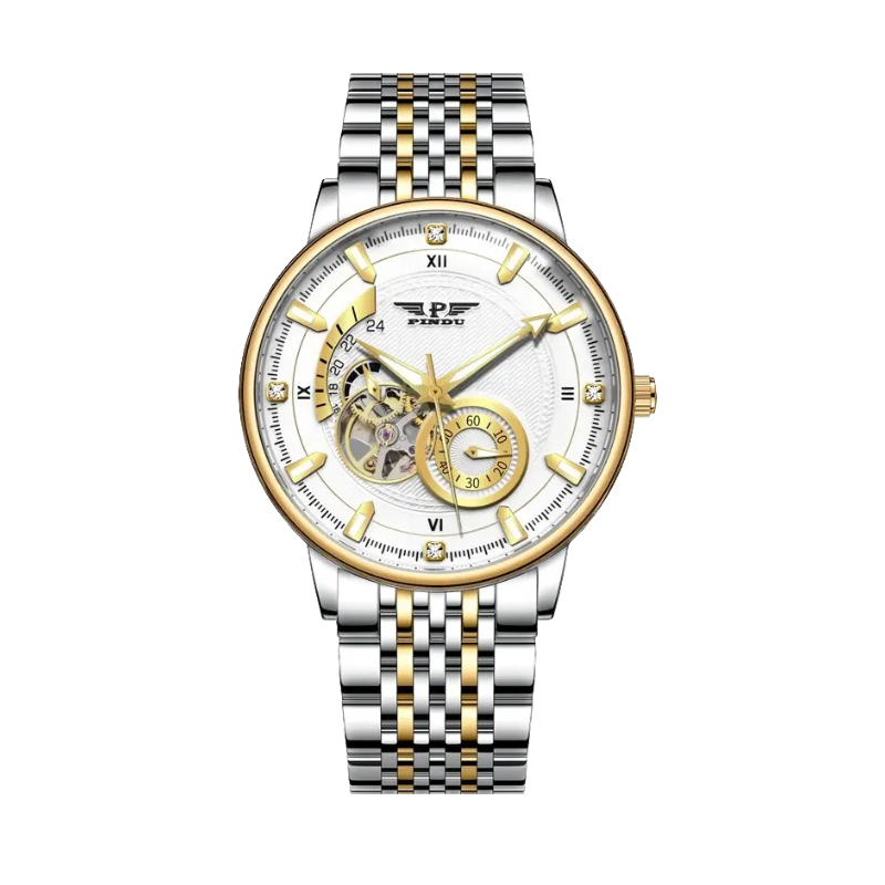 PINDU P6581 Tourbillon Classic Chronograph silver case white dial back view
