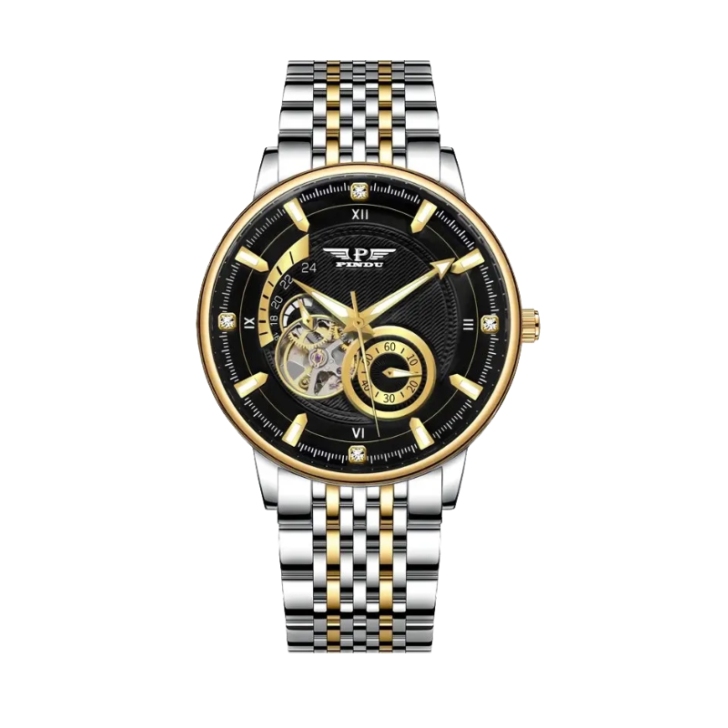 PINDU P6581 Tourbillon Classic Chronograph silver case white dial front view