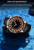 PINDU P6616 Las Vegas Roulette Table gold case brown leather strap angle view
