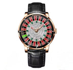 PINDU P6616 Las Vegas Roulette Table silver case black leather strap angle view