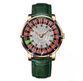 PINDU P6616 Las Vegas Roulette Table silver case black leather strap front view